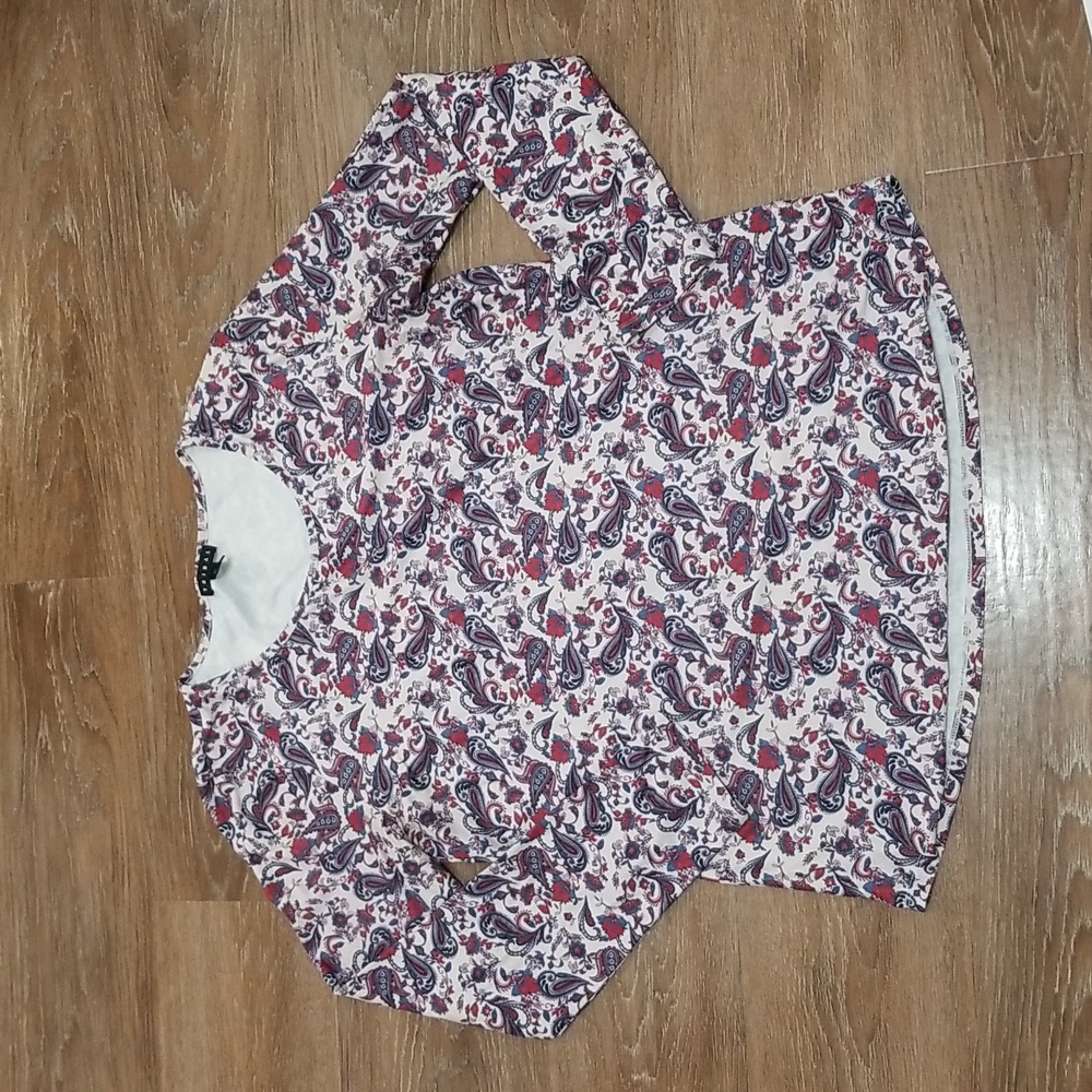 (L) Tribal Paisley Print Floral Soft Long Sleeve Top Casual Weekend Loungewear